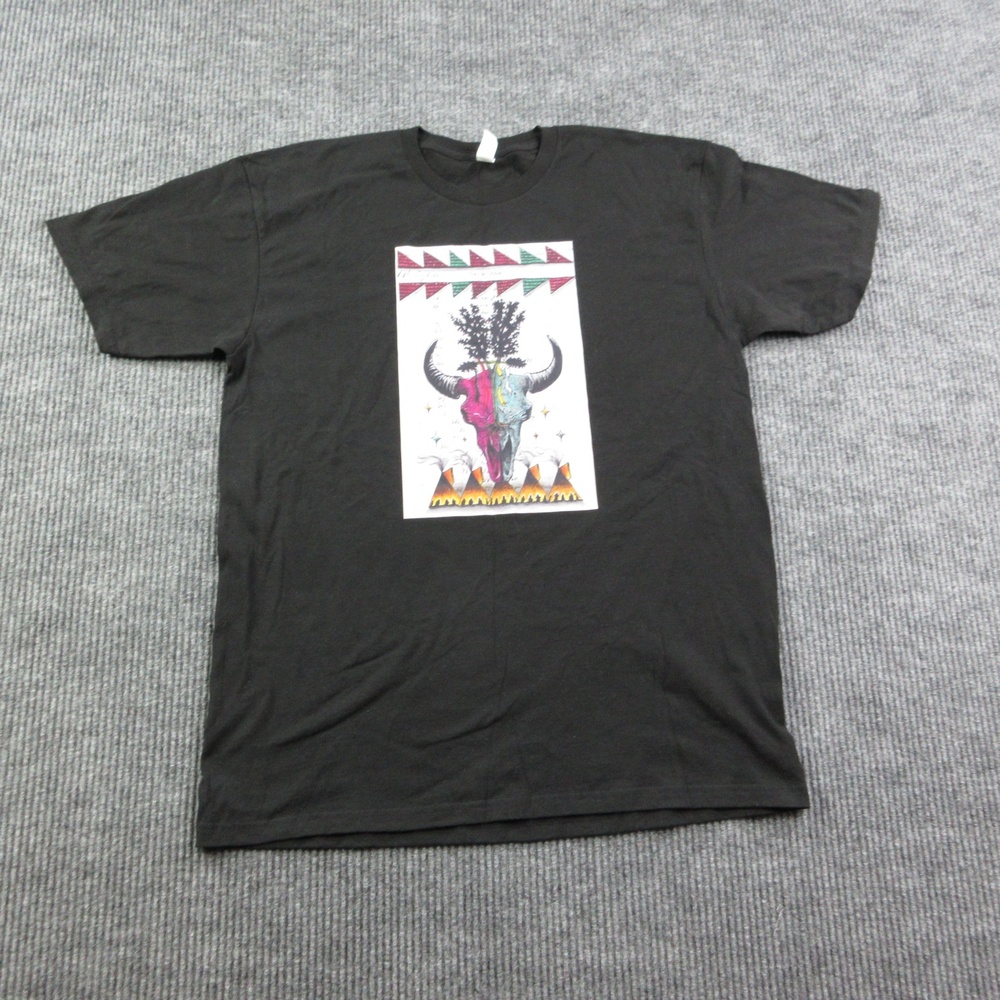 Bull Skull Artwork Shirt Mens L Black Crew Neck Cotton Atultex Graphic Tee